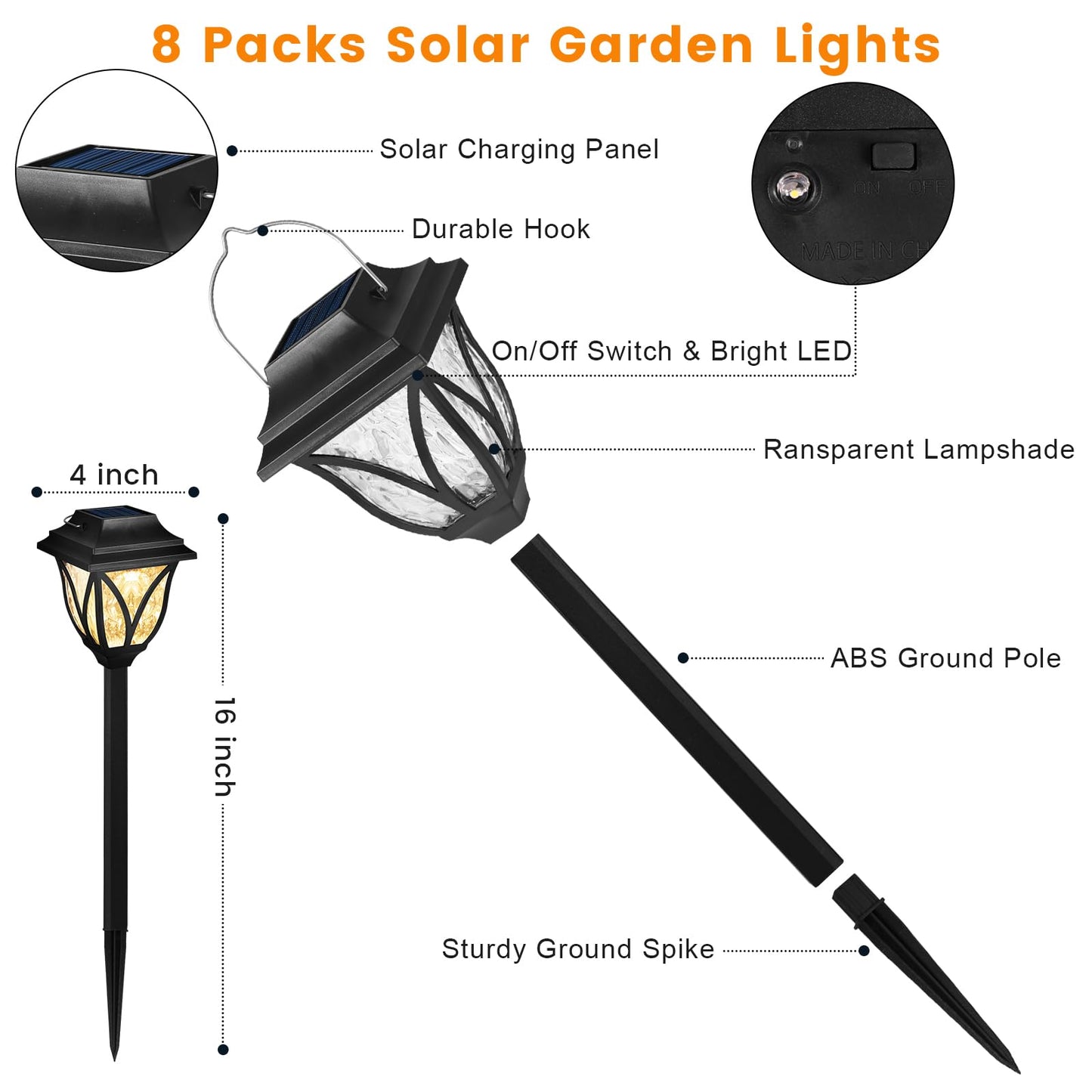Springwind 8 Pack Solar Lights Outdoor Waterproof Garden Lights with Warm LED Light Landscape Lighting for Yard Patio Lawn Walkway Driveway