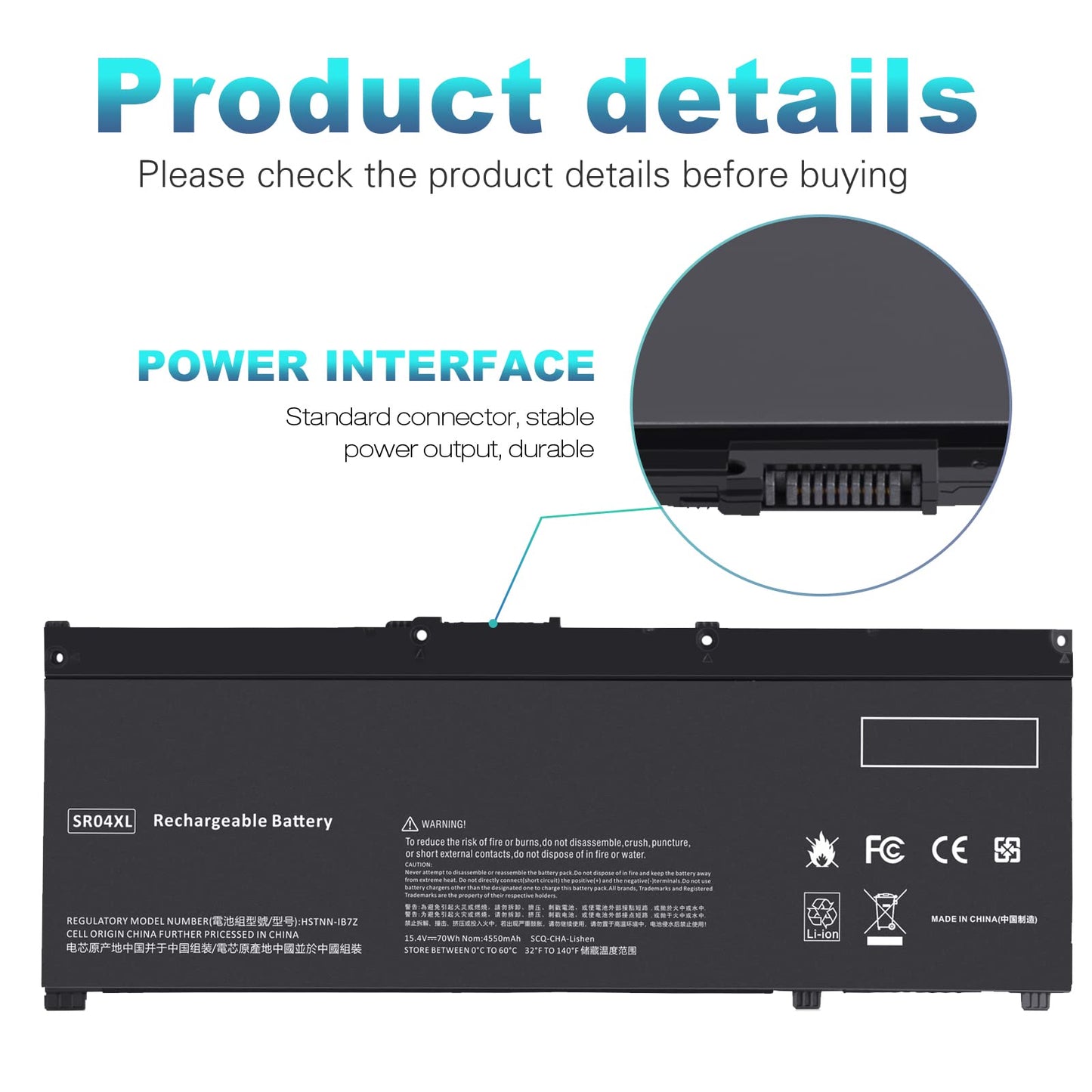 70Wh SR03XL SR04XL SRO4XL Laptop Battery for Hp 917678-171 917678-1B1 917678-2B1 917724-855 HSTNN-DB7W HSTNN-IB7Z HSTNN-IB72 TPN-C133 TPN-C134