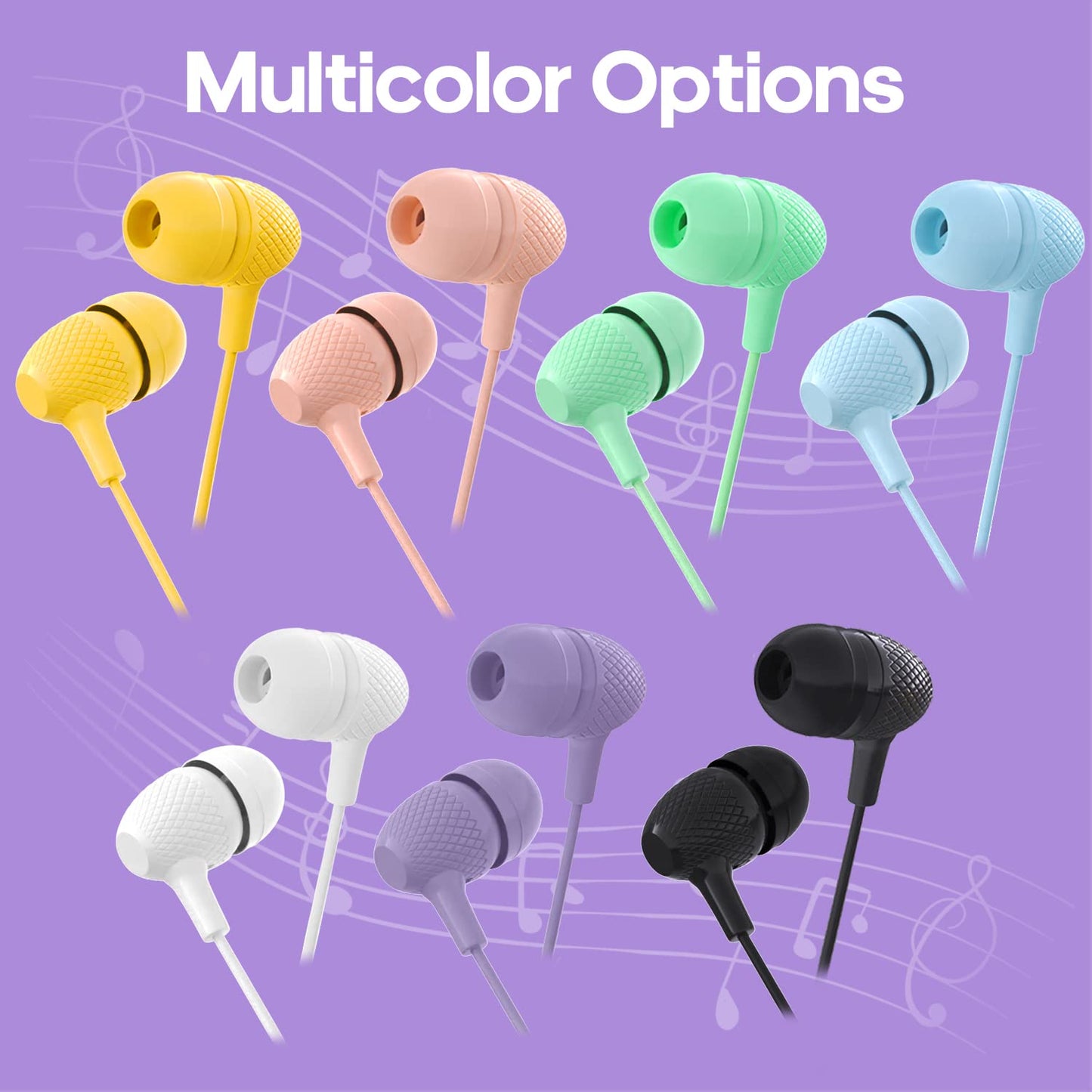 Wensdo Kids Earbuds Bulk 200 Pack Macaron Colors Mixed, Durable Earphones in-Ear Headphones Perfect for Schools Classroom Students Teens Children Gift