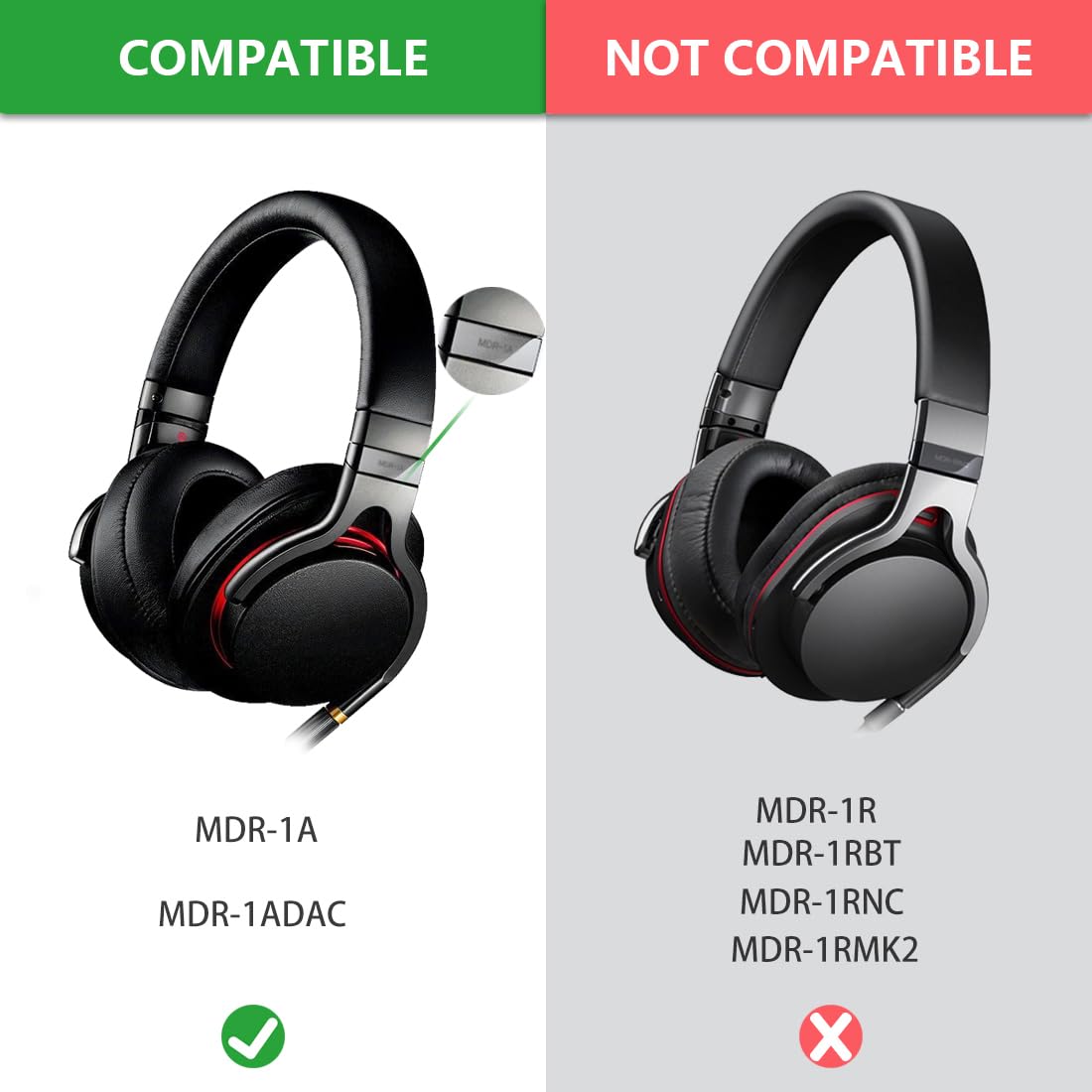 Geekria Replacement Ear Pads Compatible with Sony MDR-1A, MDR-1ADAC Headphones Ear Cushions, Repair Parts with Video Guide (Black)