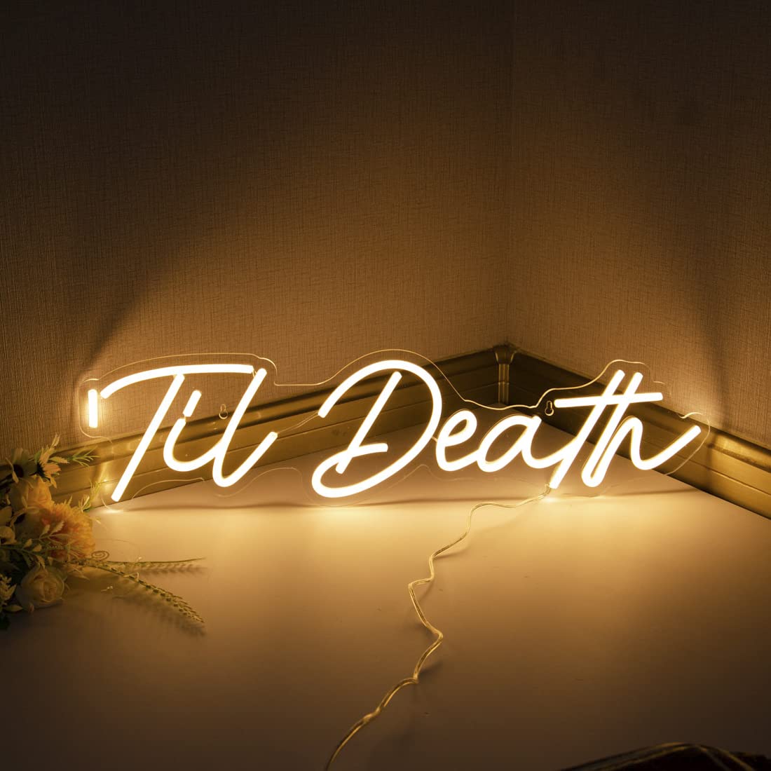 SYLHOME Large LED Neon Light Sign 'Til Death 24"X5.9" 12V Wedding Bridal Shower Neon Birthday Party Art Wall Decor Signs Bar Bedroom Living Room Decor