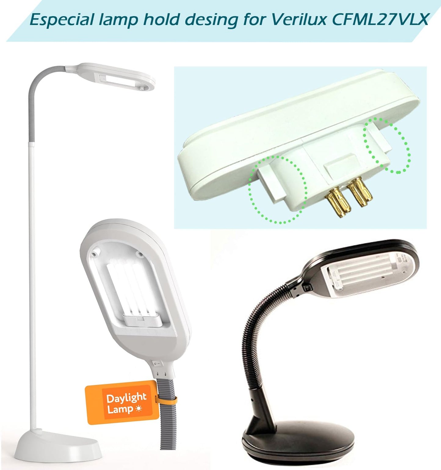 Cemlorot CFML27VLX Full Spectrum Fluorescent Bulb, 6500K Natural Daylight Replacement for Verilux 27W Desk & Floor Lamps Light,GX10Q-4 4 Pin Base in