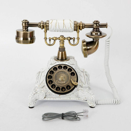 Royal Vintage Telephone Antique Desk Phone Corded Retro Phone Rotary Antique Dial Handset Corded Desk Home Office Vintage Decorative Telephone (White)