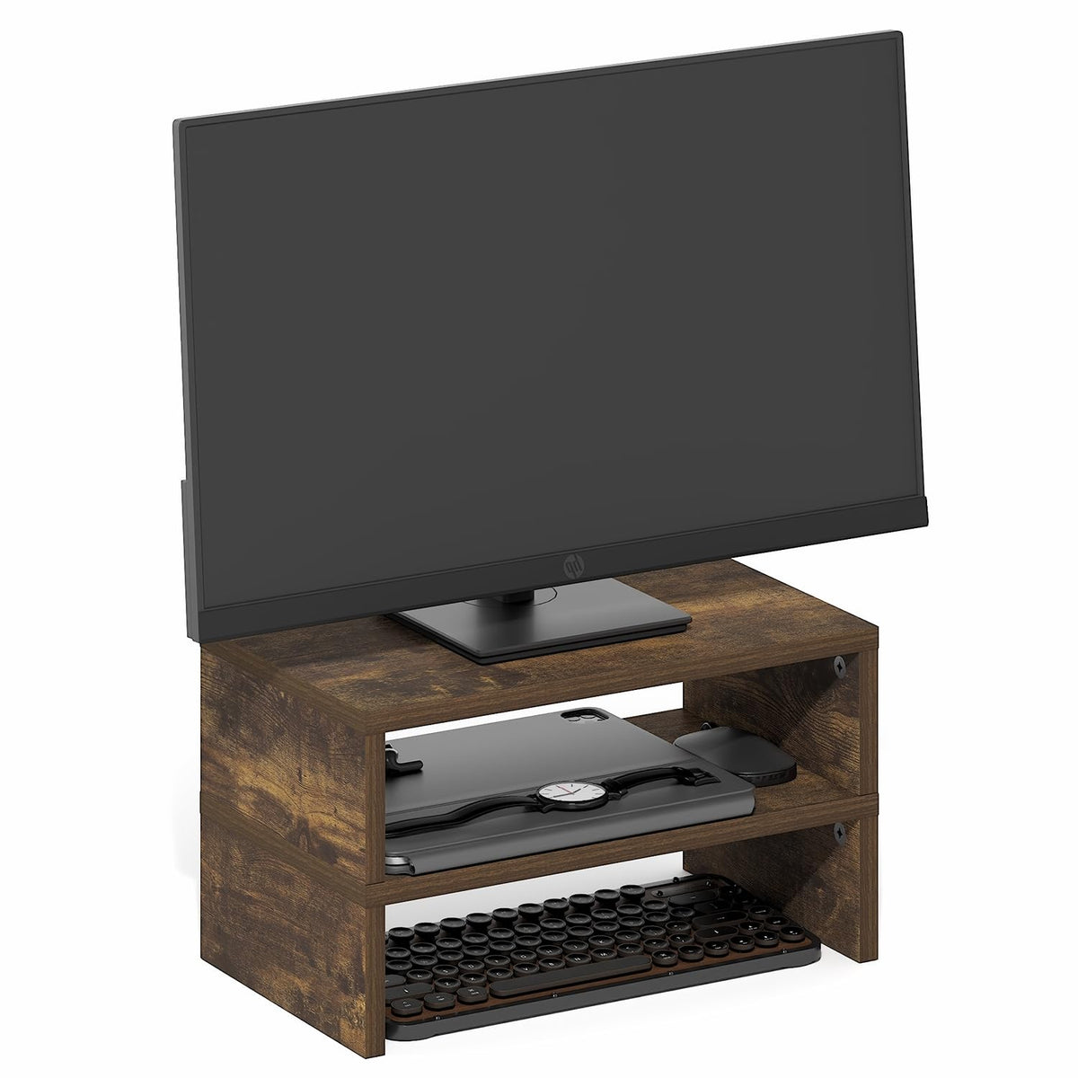 Furinno CLASSIC Monitor Stand Riser Set of 2, 15.7" Wide Dual Monitor Riser, Stackable Separable Laptop Stand for Desk, Desktop Organizers