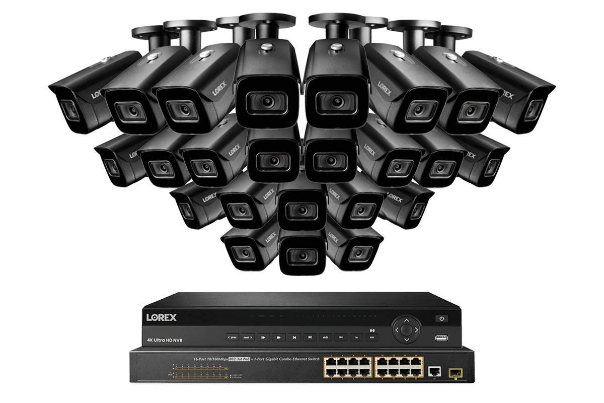 Lorex 4K 32-Channel Nocturnal NVR System with Nocturnal 3 Smart IP Optical Zoom Security Cameras with Real-Time 30FPS Recording 24 / Black