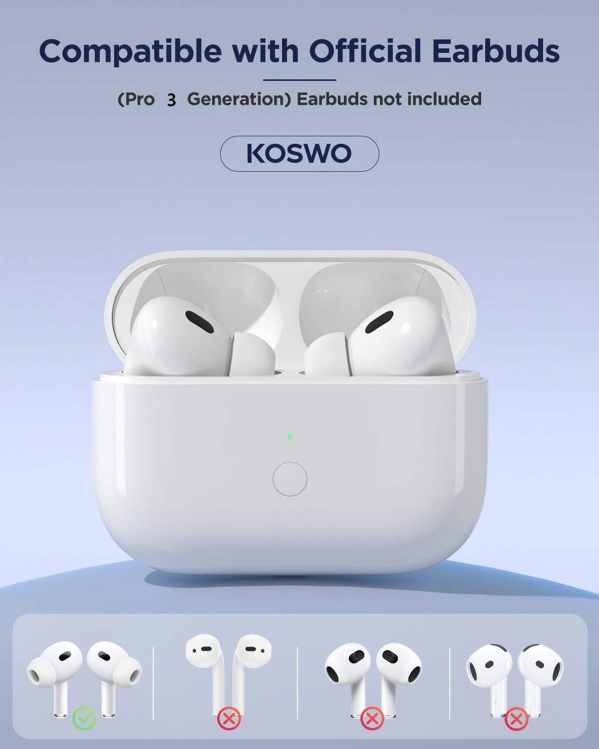 Wireless Charging Case Replacement Compatible with AirPods Pro 3 Generation, 450mAh Wireless Charger Case with Bluetooth Pairing Sync, 15-Min Fast
