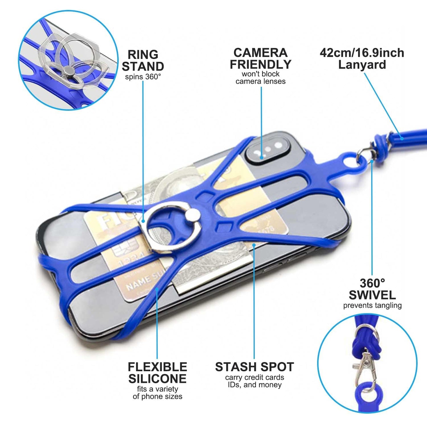 Kinizuxi 2 Packs Cell Phone Lanyard Holder Crossbody Neck Strap with Phone Ring Grip, Universal Smartphone Lanyard for iPhone Lanyards Around the Neck