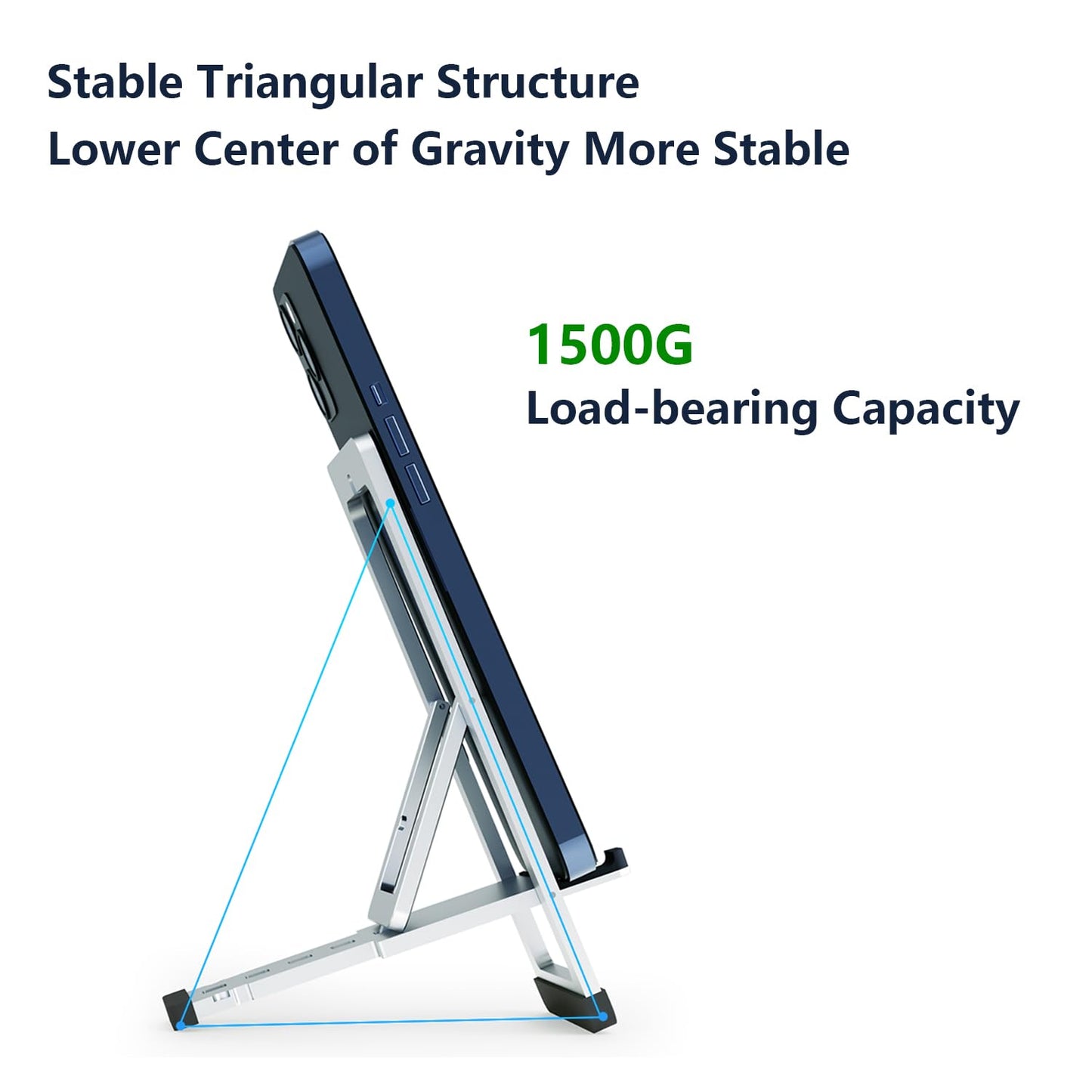 Cell Phone Stand Foldable Aluminum Adjustable Phone Holder for Desk Portable Travel Holder Office Desk Accessories Compatible with iPhone 16 15 14 13