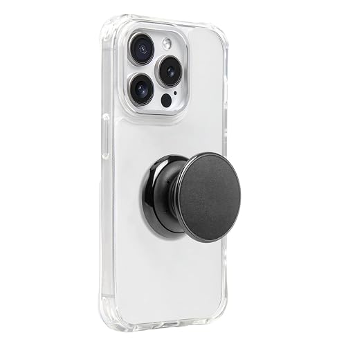 FAB POPS Black Magnetic Phone Grip with Expanding Landscape Kickstand, Strong Adhesive for Smartphones & Mini Tablets, Built-in Magnets + Adhesive