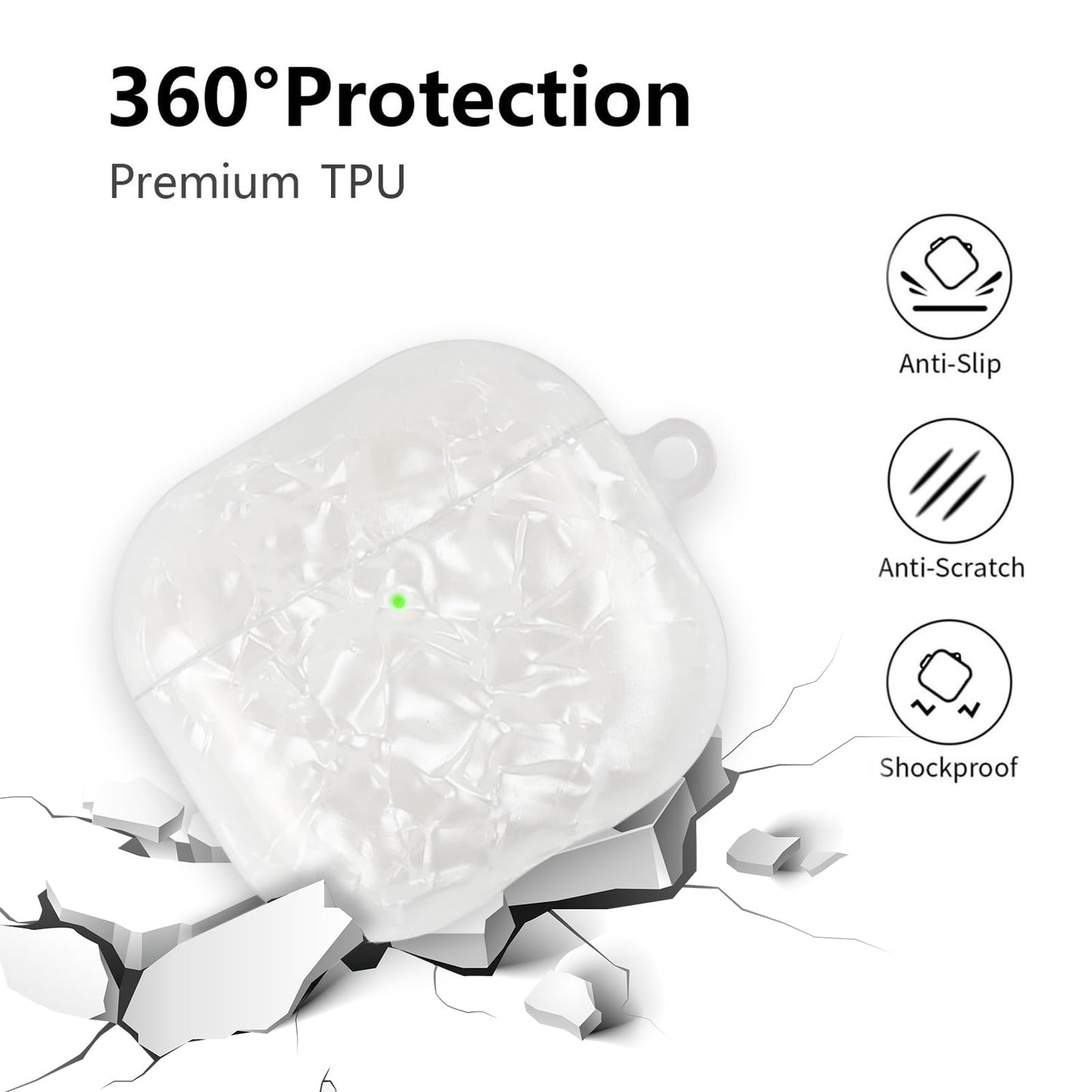 AIIEKZ Compatible with AirPods 4 Case Cover 2024,Soft TPU with Shell Pattern for AirPods 4th Generation Case with Pearl Shell Keychain and Cleaning