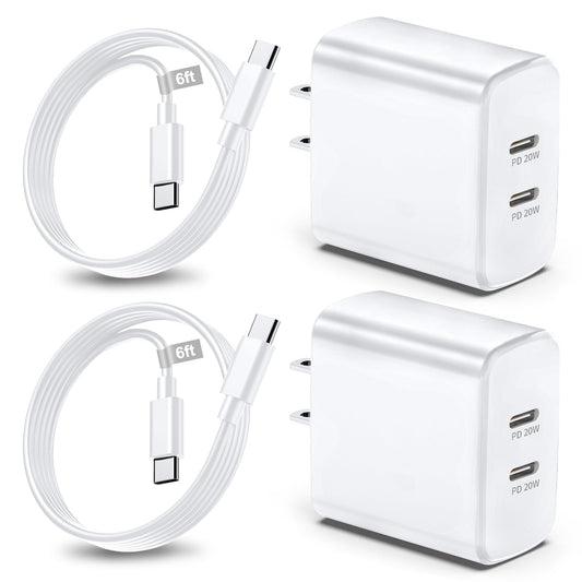 iPhone 17 16 15 Charger Fast Charing, 2Pack 40W Dual USB C Charger Block Type C Charge Fast Charging with 6FT USB C to C Cord for iPhone 17 16e/16 Pro