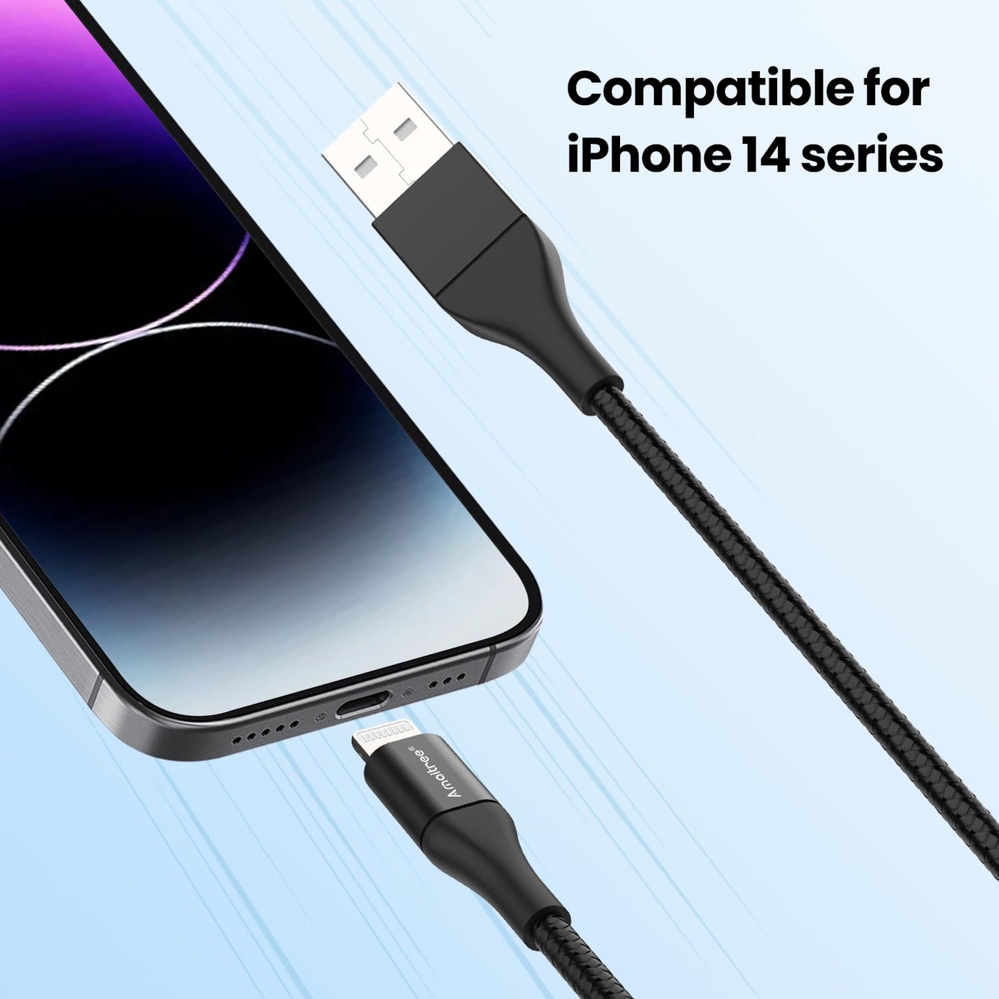 Amaitree Lightning Cable, [Apple MFi Certified] 4Ft 2Pack Fast Charging iPhone Lightning Woven Cable, 3A Lightning to USB Car Play Charging Data…