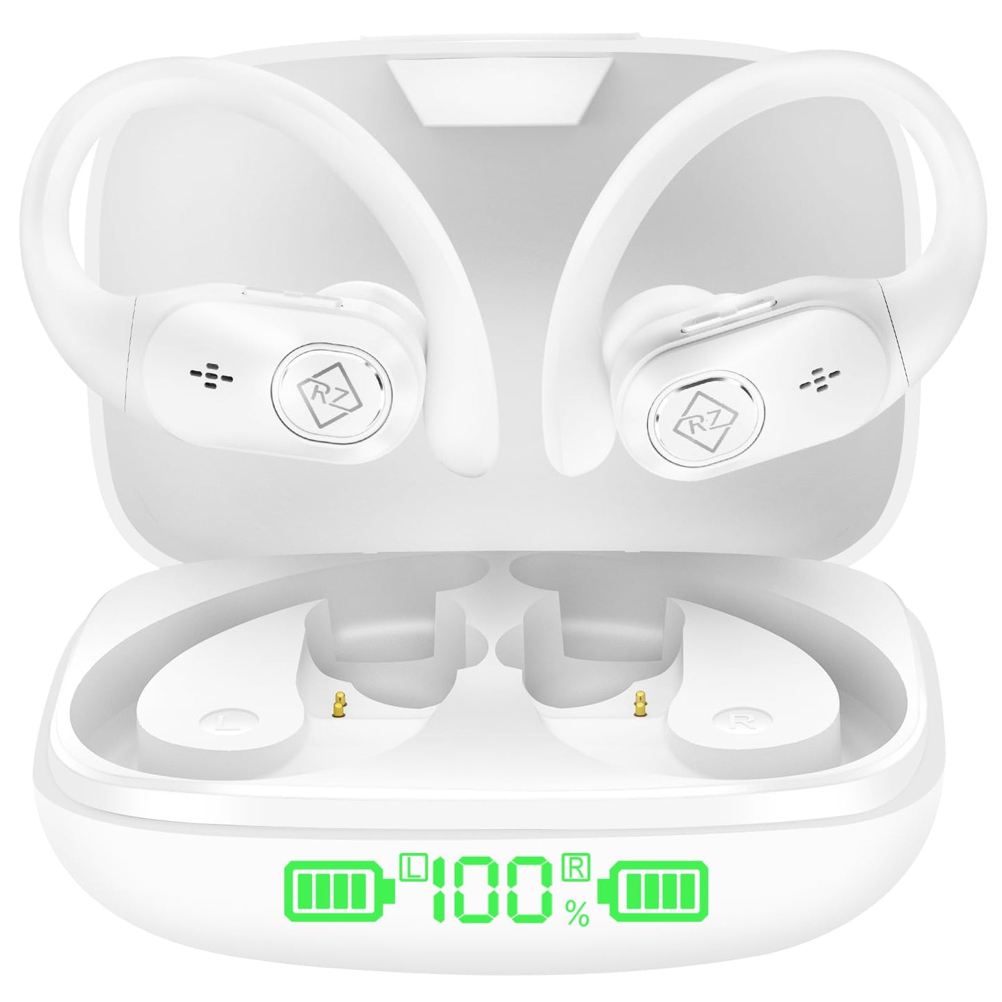 Wireless Earbuds Bluetooth Headphones 96H Playtime LED Display Waterproof Built in Mic Deep Bass Sound Secure Over Ear buds Earhooks for iPhone