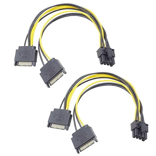 ELFJMZP Dual SATA 15 PIN to ATX 8PIN(6+2) Adapter GPU Power Cable 8.7in/22.0cm(Pack of 2)