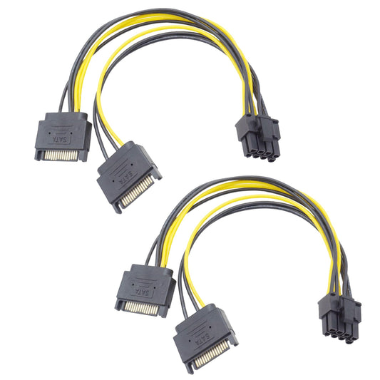 ELFJMZP Dual SATA 15 PIN to ATX 8PIN(6+2) Adapter GPU Power Cable 8.7in/22.0cm(Pack of 2)