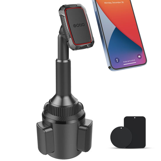 OQTIQ Magnetic Phone Cup Holder for Car - Adjustable Height & Multi-Angle - One-Hand Operation - Compatible with Samsung, Google, & More - Black, Not