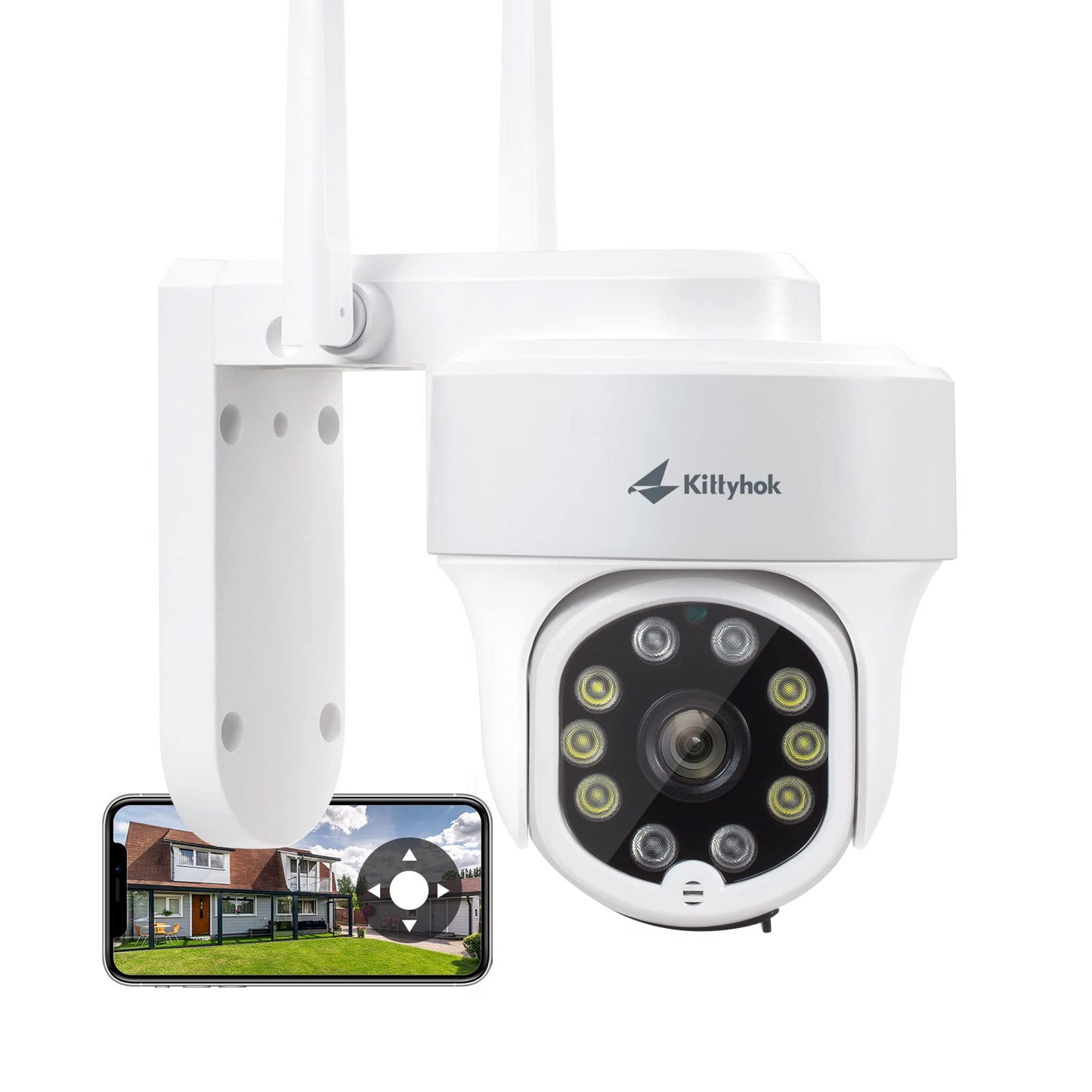 Kittyhok PTZ Security Camera Wireless Outdoor | 2K FHD Wireless Cameras for Home Security with 360 Viewing, Auto Tracking, Spotilght Color Night