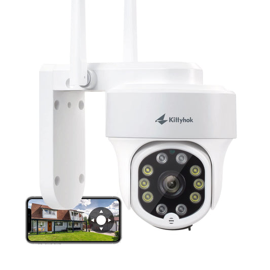 Kittyhok PTZ Security Camera Wireless Outdoor | 2K FHD Wireless Cameras for Home Security with 360 Viewing, Auto Tracking, Spotilght Color Night