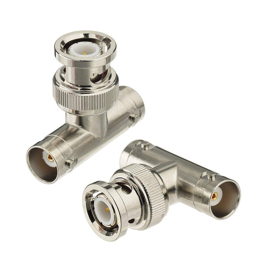 Eightwood BNC Tee Adapter 2-Pack, BNC Male to Dual Female Connector 3 Way Video Splitter for CCTV Security Cameras