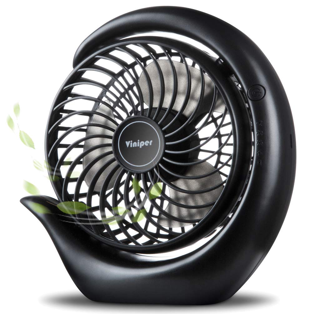 Viniper Portable Rechargeable Fan, Small Desk Fan : 3 Speeds & about 8-24 Hours Longer Working, 180 Rotation, Portable Battery Desktop Fan