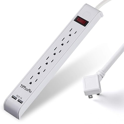 Power Strip Surge Protector with 6 Outlets & 2 USB Ports, 15 Feet Extension Cord, Flat Plug Outlet Strip, 1000 Joules Surge Protection, Wall Mount