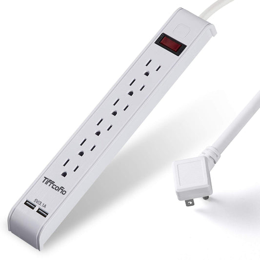 Power Strip Surge Protector with 6 Outlets & 2 USB Ports, 15 Feet Extension Cord, Flat Plug Outlet Strip, 1000 Joules Surge Protection, Wall Mount