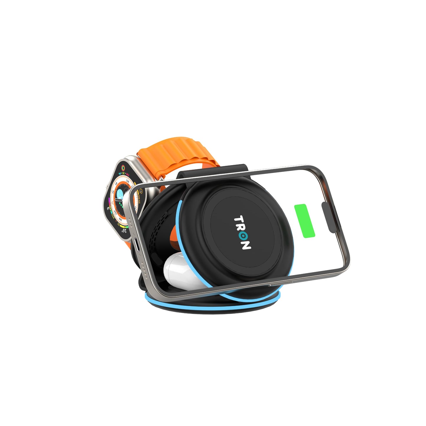 Tron 3 in 1 Foldable Magnetic Wireless Charger - Travel Charging Pad Dock for IWatch iPhone 16 15 14 13 12 Pro Max Plus & Earbuds
