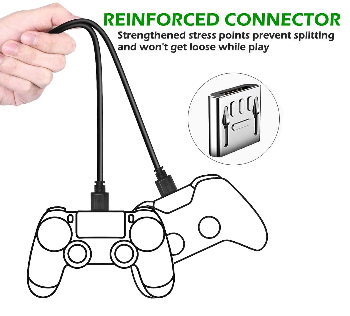 BATSOEASY 2 Pack 10ft Charging Cable Compatible with PS4 Controller, Play and Charger Cable Data Sync Cord Compatible with PlayStation 4 PS4