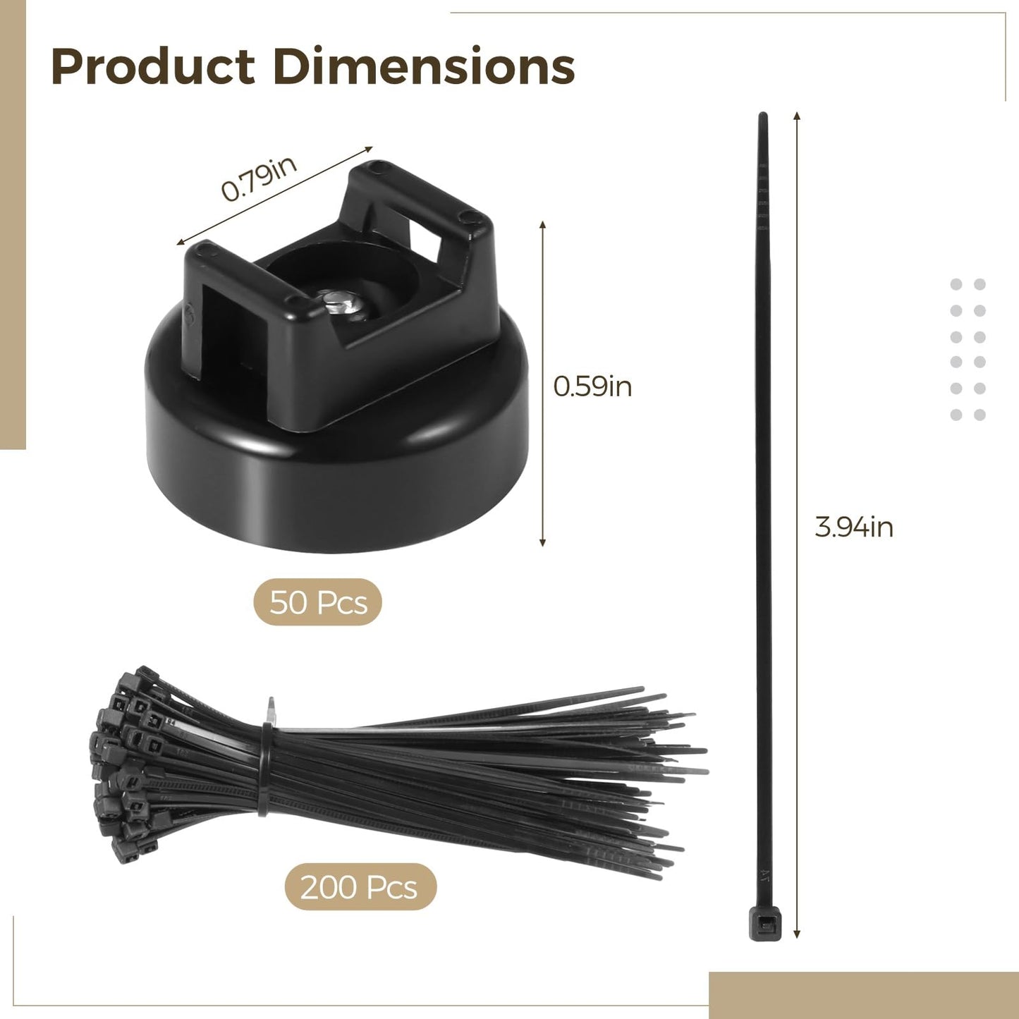 Magnetic Cable Zip Tie Mounts, 50 Pcs Magnets with 200 Pcs Cable Zip Ties, Multipurpose Magnetic Cable Holder for Cable Management, Wire Management