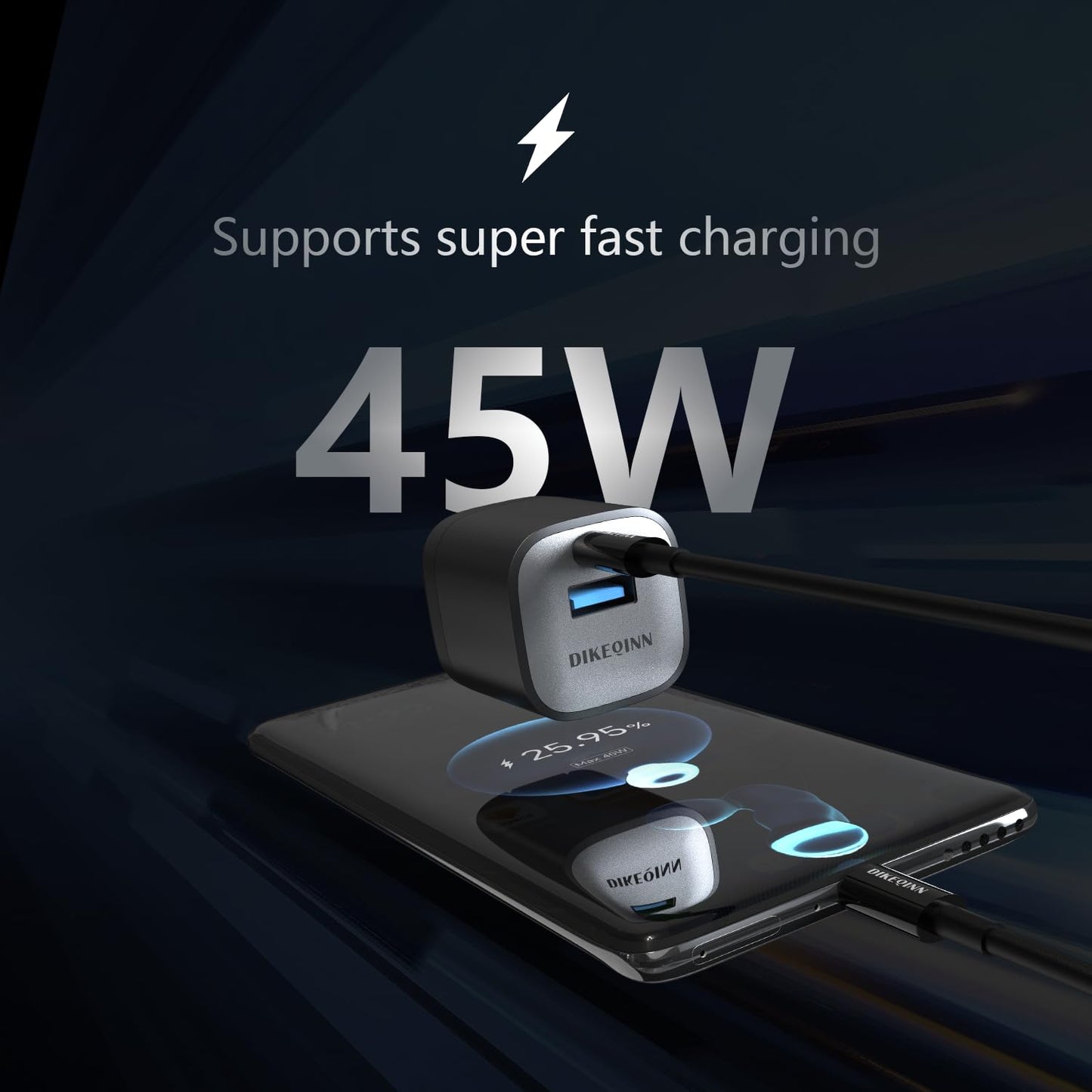 DIKEQINN GaN Charger, 45W Fast Charging, Compact and Foldable Plug USB?C Wall Charger, Compatible with iPhone 17 Series, MacBook, iPad, Samsung Galaxy