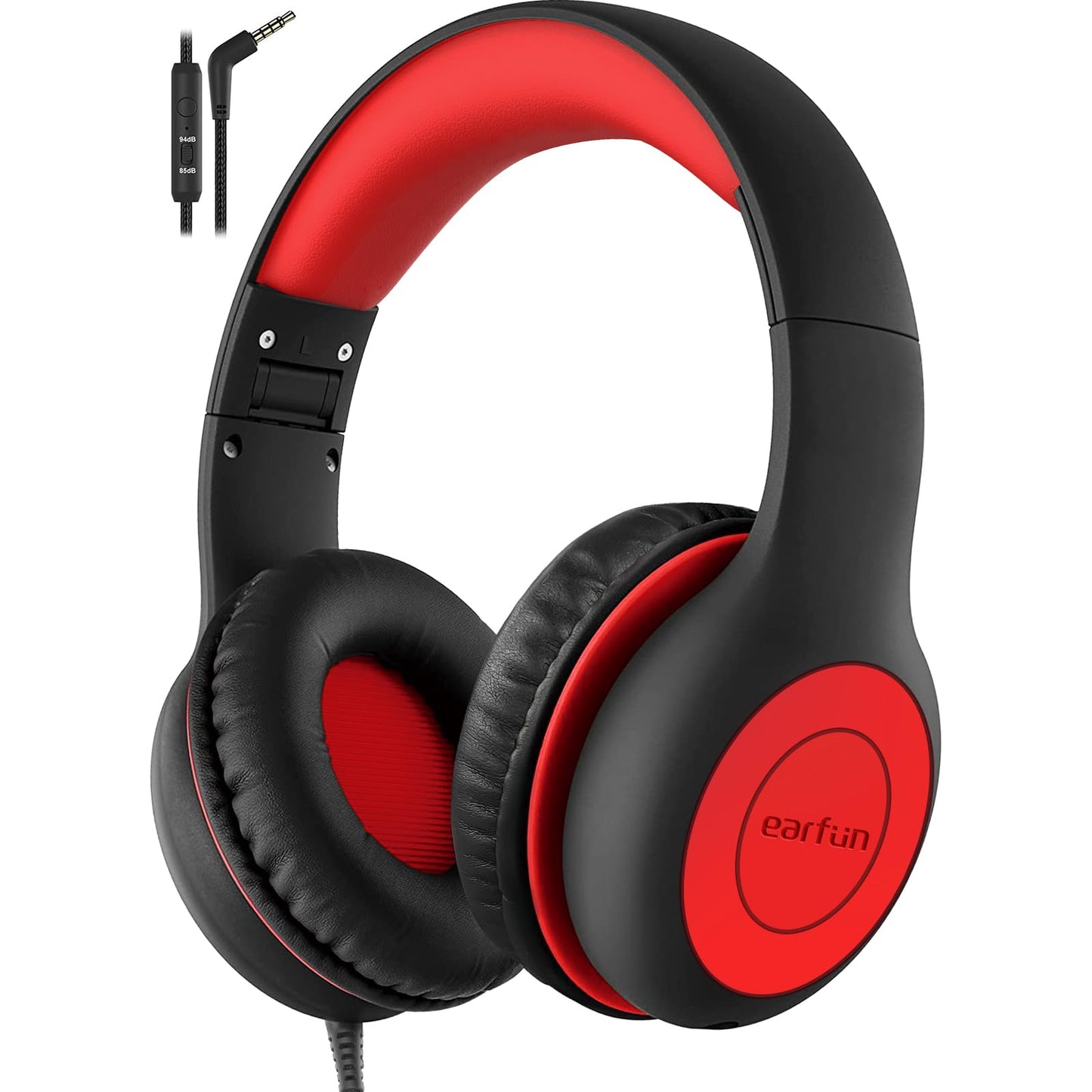 EarFun K1 Kids Headphones Wired with Microphone, 85/94dB Volume Limit Headphones for Kids, Portable Wired Headphone with Shareport, Stereo Sound