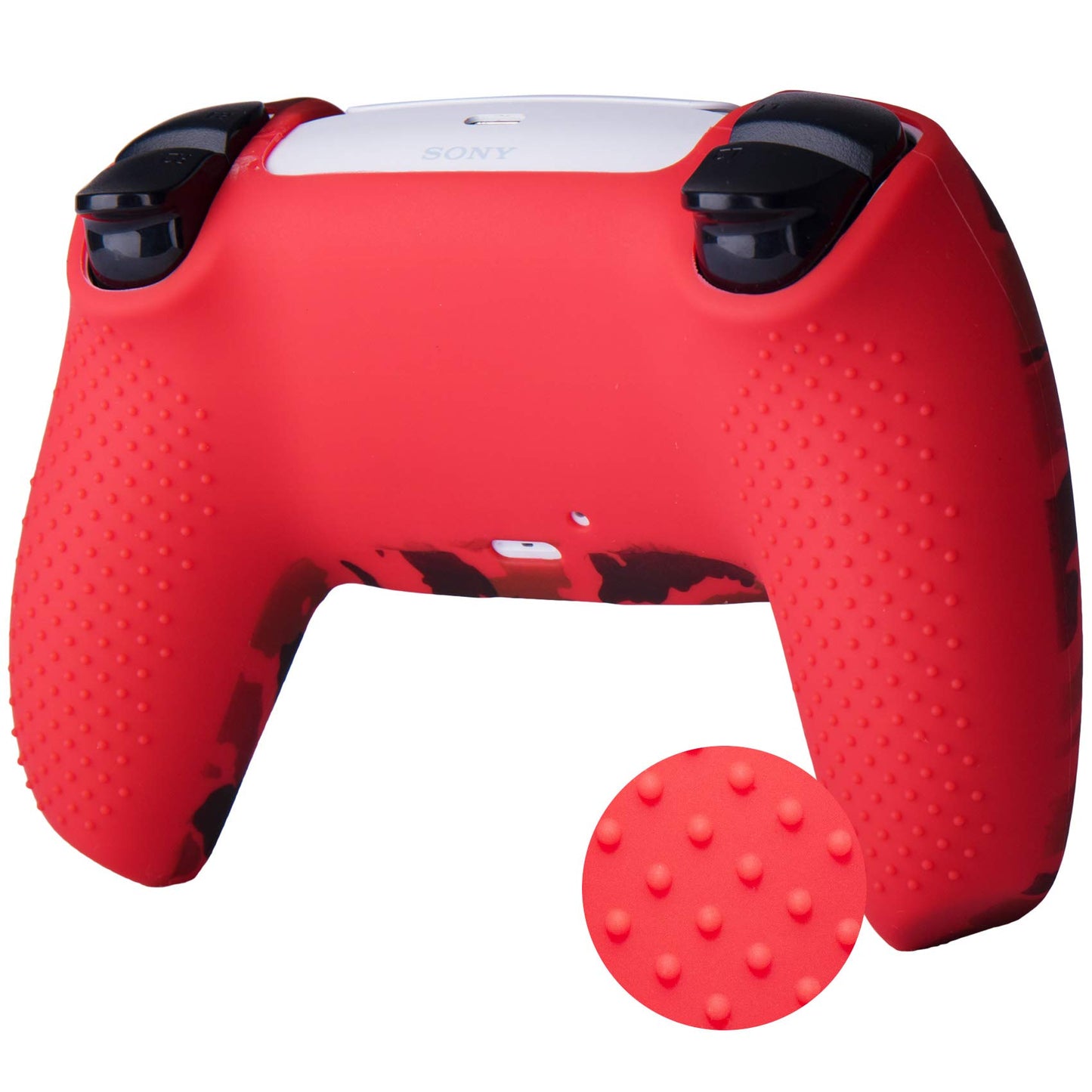 9CDeer 1 Piece of Silicone Transfer Print Protective Cover Skin + 10 Thumb Grips for PS5 Controller Paint red