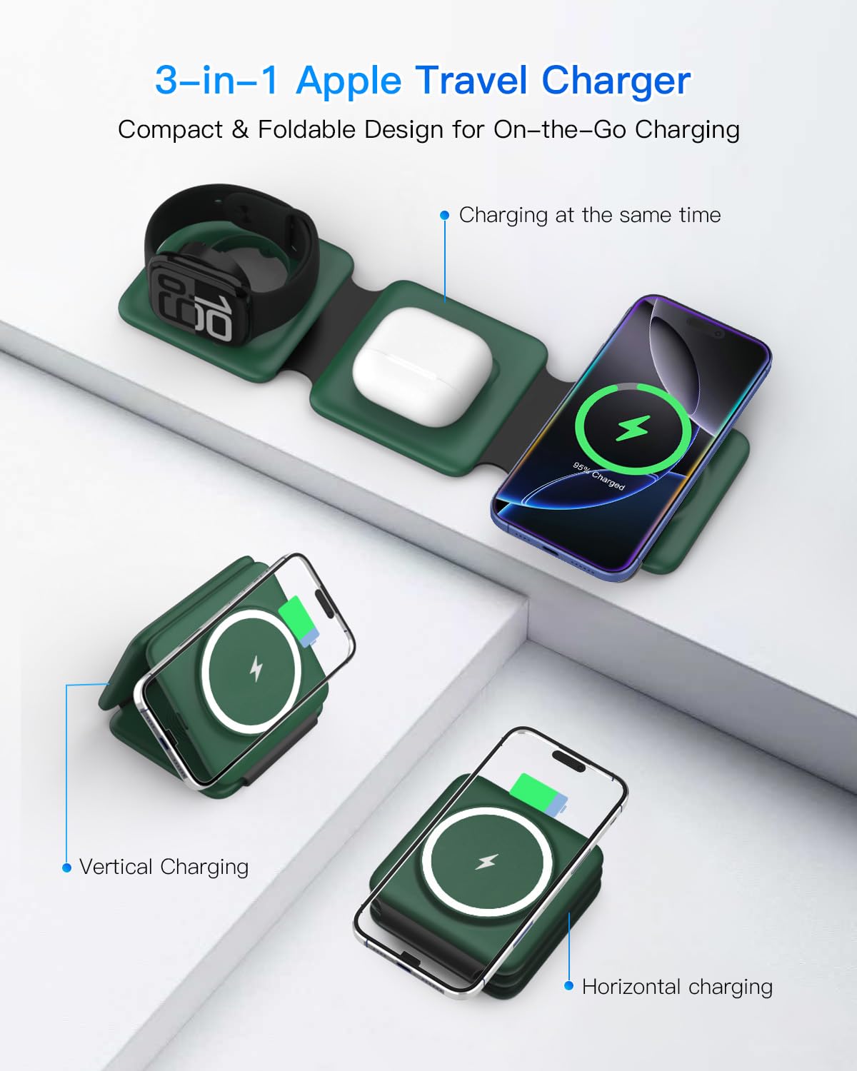 Iseyyox 3 in 1 Wireless Charger for iPhone - Foldable Charging Station Travel Charging Dock Compatible with iPhone 17 16 15 14 13 12 Pro Max Plus