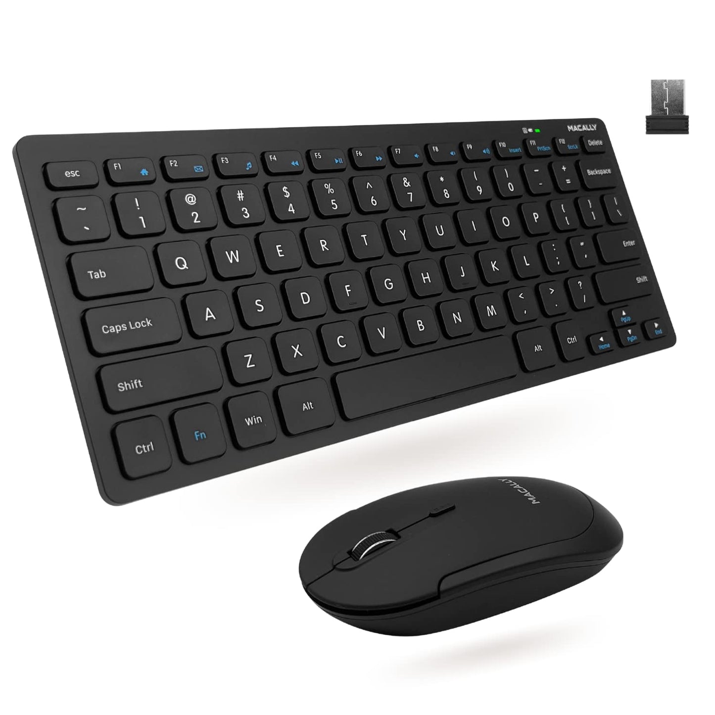Macally Small Wireless Keyboard and Mouse Combo - Quiet Productivity Duo - 2.4G Wireless Keyboard Mouse for PC - 78 Key Mini Keyboard and Mouse
