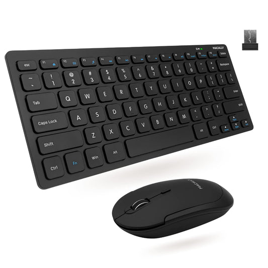 Macally Small Wireless Keyboard and Mouse Combo - Quiet Productivity Duo - 2.4G Wireless Keyboard Mouse for PC - 78 Key Mini Keyboard and Mouse