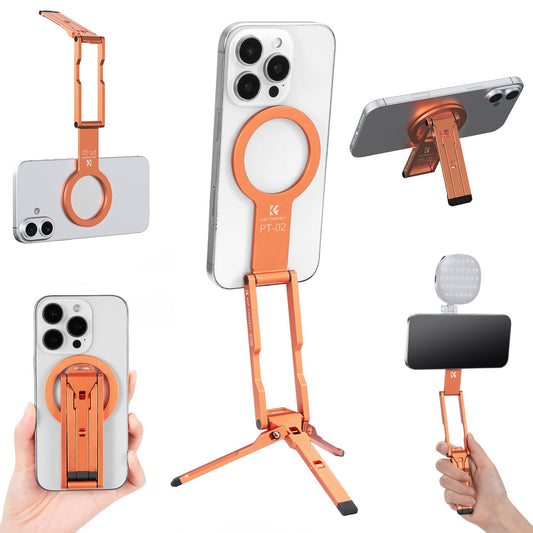 K&F CONCEPT PT02 7mm 59g Magnetic Phone Stand, Foldable Selfie Stick for iPhone, Dual-Sided Magnets Mini Tripod Pocket Cell Phone Stand with Hook