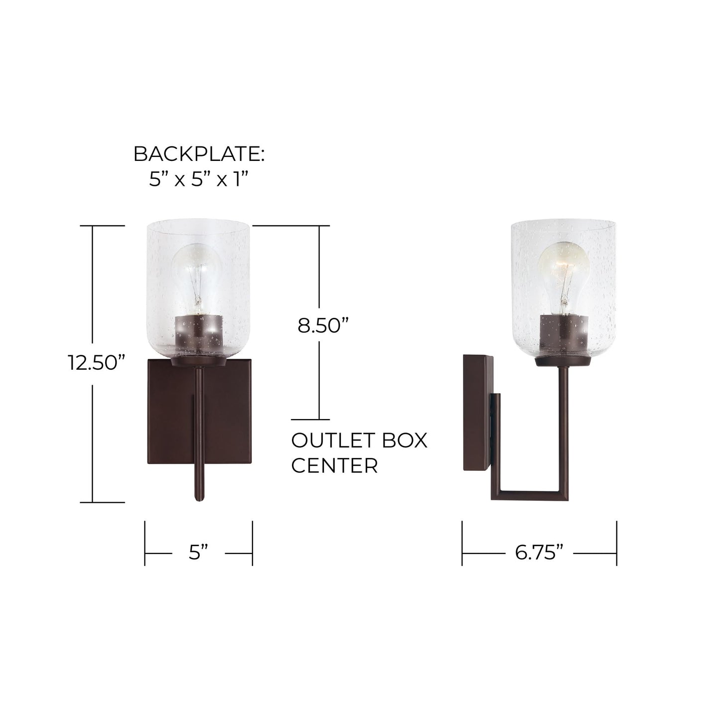 HomePlace by Capital Lighting 639311MB-500 Carter Modern Clear Seeded Glass Wall Sconce, 1-Light 100 Watt, 13" H x 5" W, Matte Black