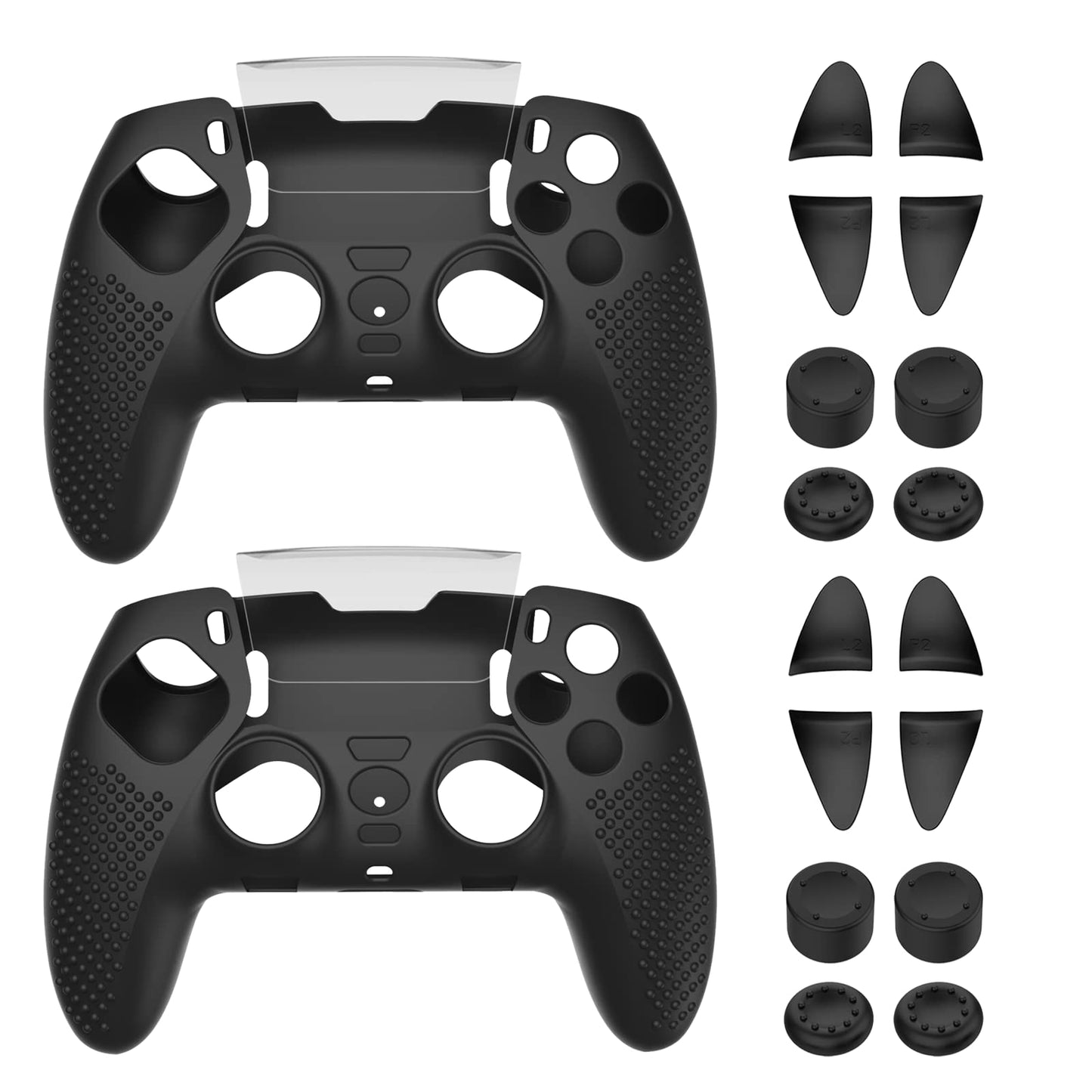 KOEBSHPE Anti-Slip Cover for PS5 DualSense Controller, Accessories Including Cover for DualSense Edge, Thumb Caps, Triggers Extenders, and Touchpad