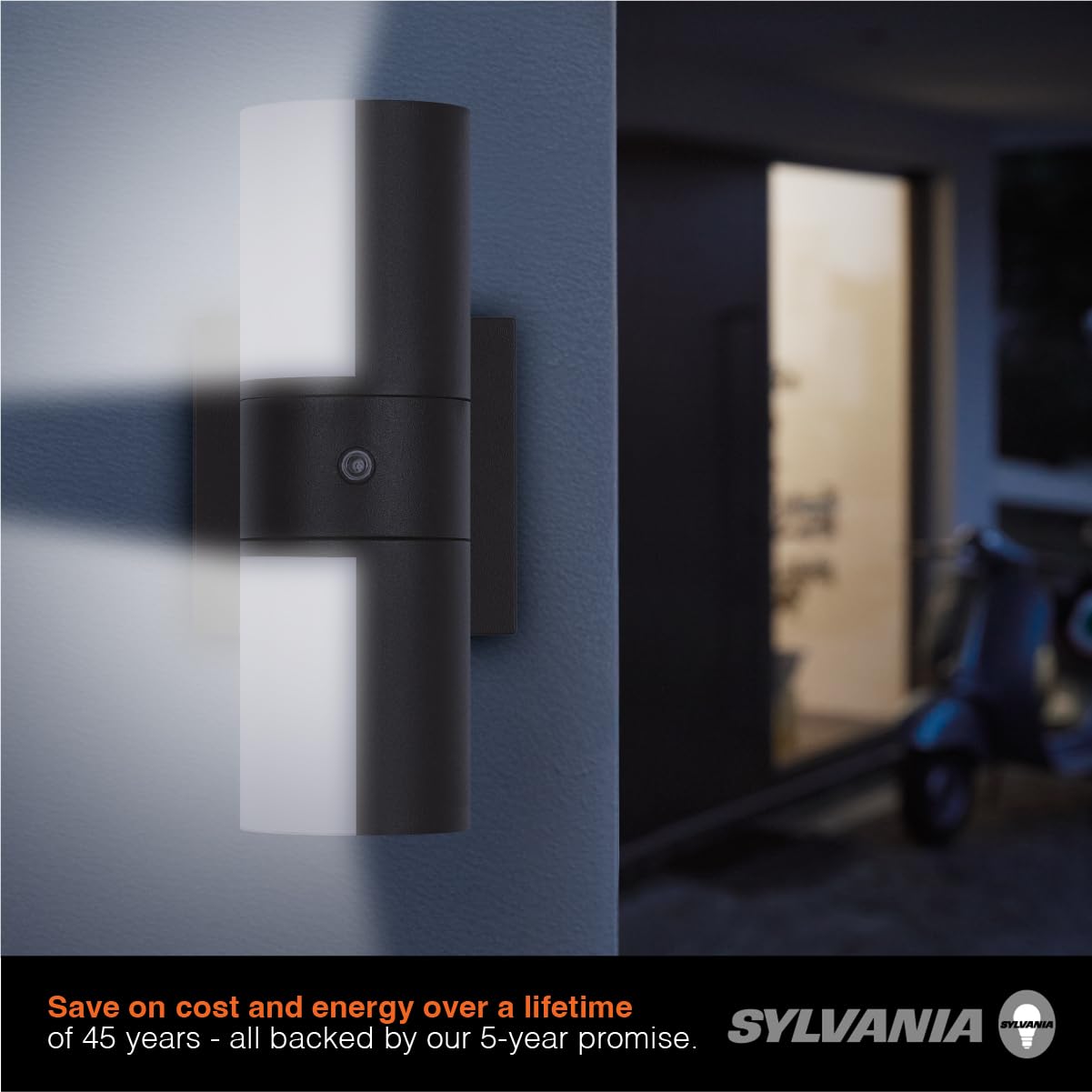 LEDVANCE SYLVANIIA Wall Mount Sconce LED Light, 11.5W, 5 CCT Select (2700K/3000K/3500K/4000K/5000K) with Built-in Sensor, Wet Rated, Black - 1 Pack