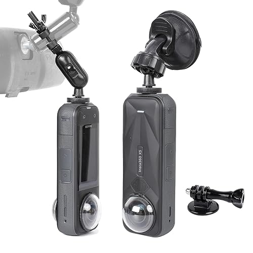 PellKing Rear View Mirror Holder Suction Cup Kit for Insta360 X5/X4/X3/X2/X,360 Rotation Ball Head Rear View Holder Suction Cup Mount Kit Compatible