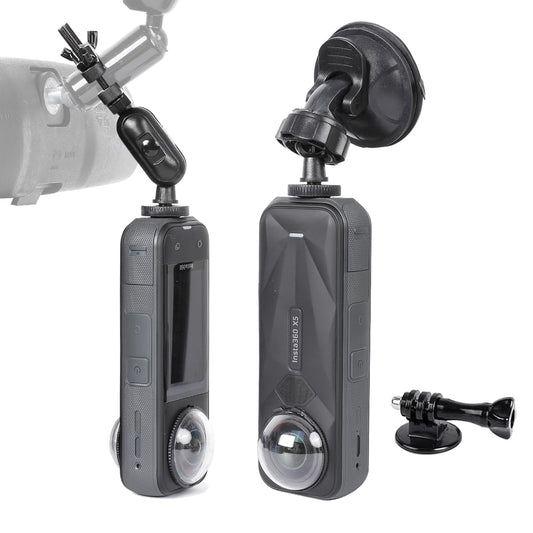 PellKing Rear View Mirror Holder Suction Cup Kit for Insta360 X5/X4/X3/X2/X,360 Rotation Ball Head Rear View Holder Suction Cup Mount Kit Compatible