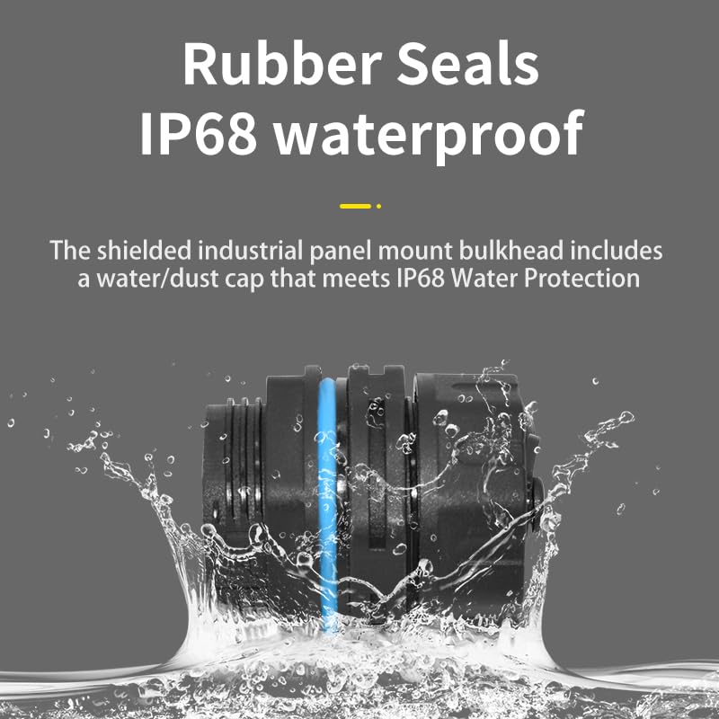 RJ45 Panel Mount Waterproof Connector IP68 Cable Connector, Female to Female, with Shielding Cable Coupler-CAT6-YMP23-Blue-2 PCS