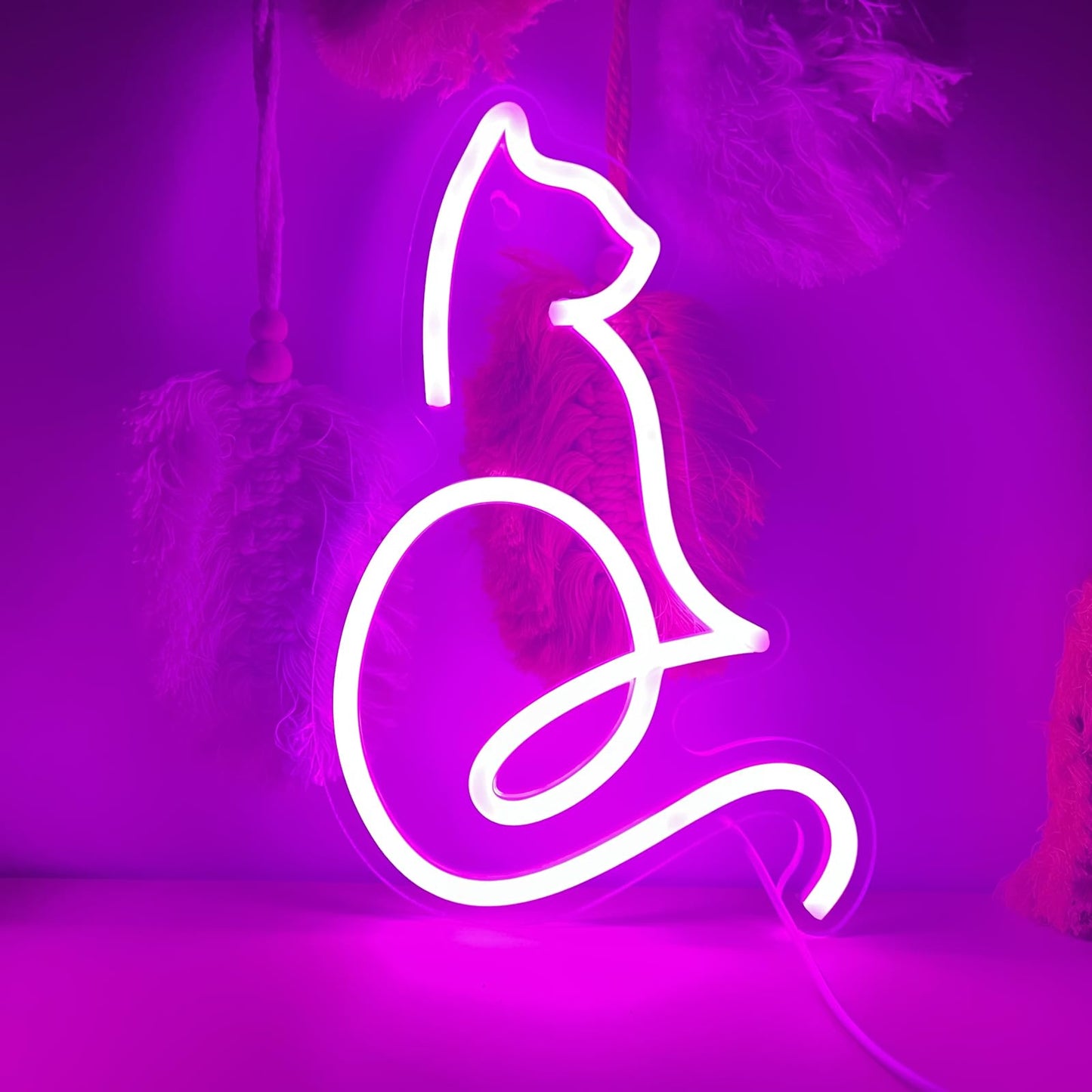 Pink Cat Neon Sign for Wall Decor - 10.6" x 7" Cute Animal LED Neon Lights, USB Powered Aesthetic Room Decor, Neon Lamp for Bedroom, Nursery, Dorm
