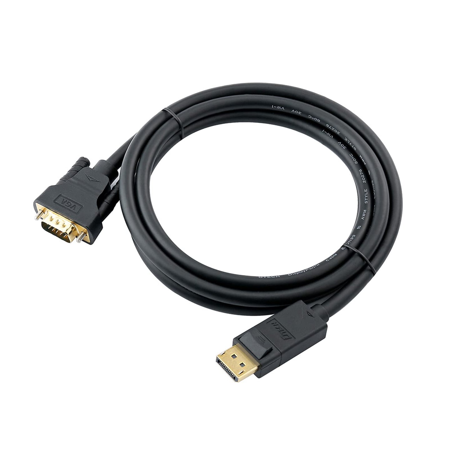 DTech Displayport to VGA Cable 10ft, DP Male to Male Cord Adapter with Gold Plated Connector (Black, 10 Feet)