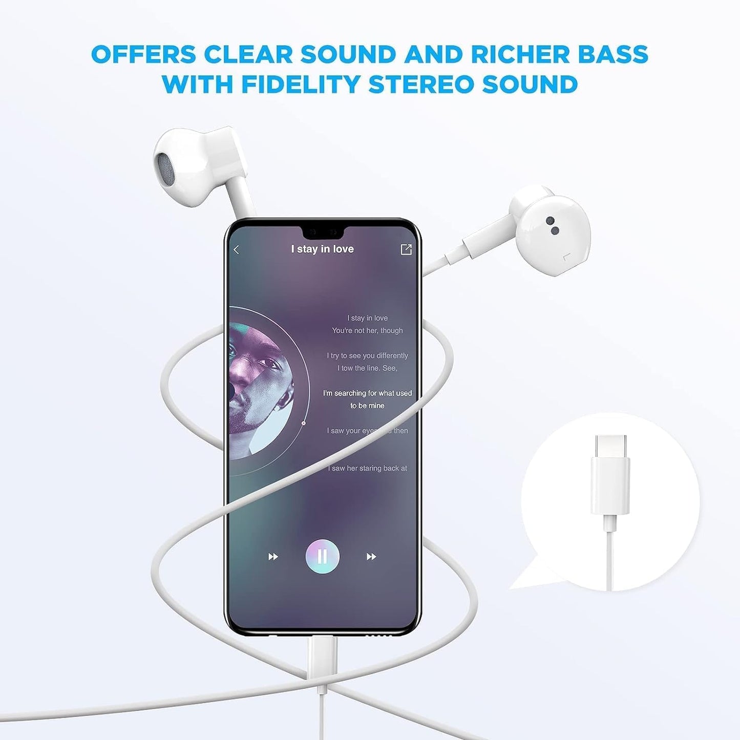 2 Packs USB C Headphones for iPhone 17/16/15 Earbuds with Microphone & Volume Control HiFi Stereo Type C Earphones for Galaxy S23/S22/S21/S20/Ultra