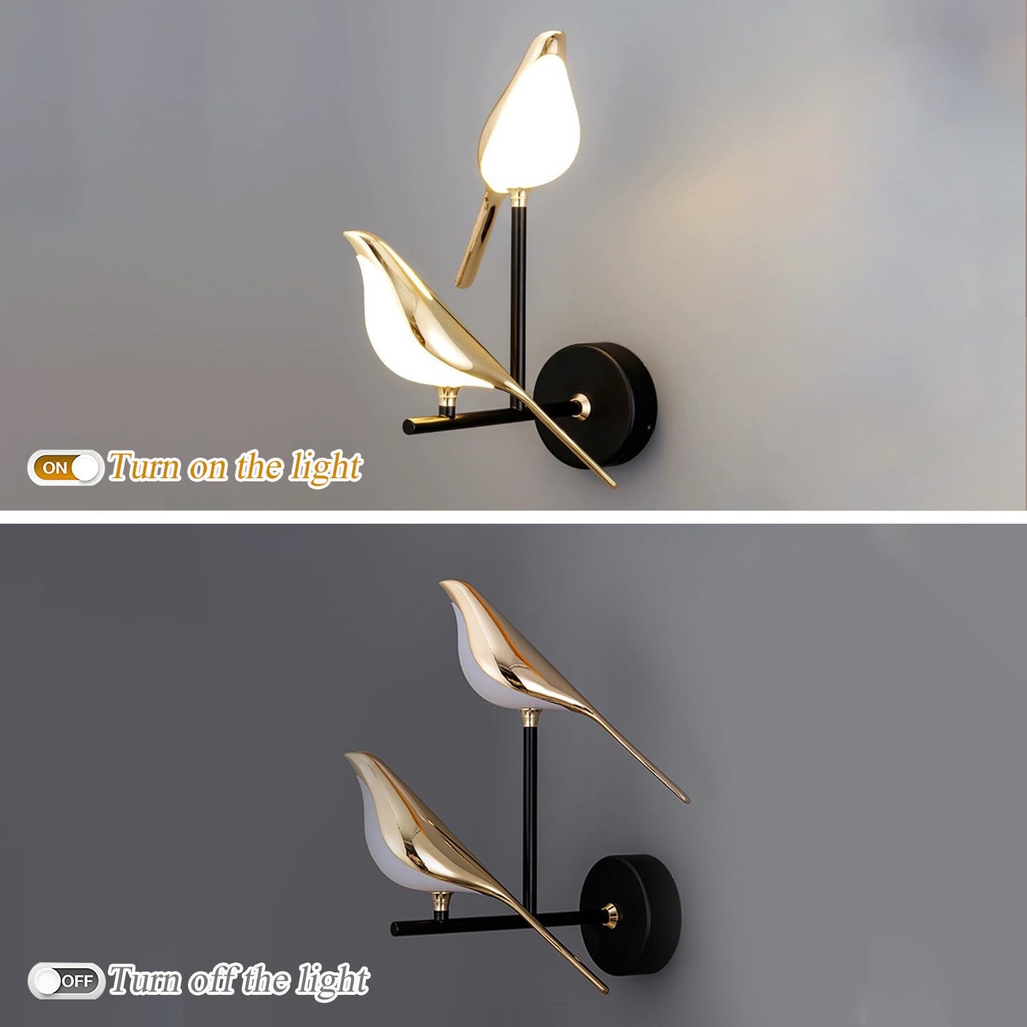 Modern Birds Wall Lamp Gold Wall Sconces Creative Bird Shap Metal Lamp Body with Acrylic Lampshade with Adjustable Angle Bedside Night Light