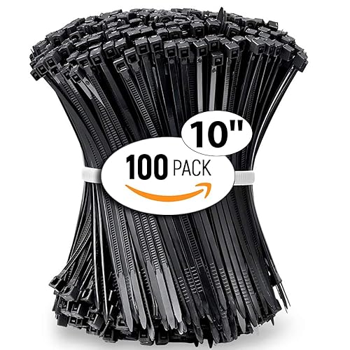 ALBO Zip Ties Black 10 Inch 100 Pack 50 lb, Long Plastic Cable Ties Thick 0.19 Inch Tie Wraps Heavy Duty UV Resistant Nylon Wire Ties for Indoor