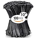 ALBO Zip Ties Black 10 Inch 100 Pack 50 lb, Long Plastic Cable Ties Thick 0.19 Inch Tie Wraps Heavy Duty UV Resistant Nylon Wire Ties for Indoor