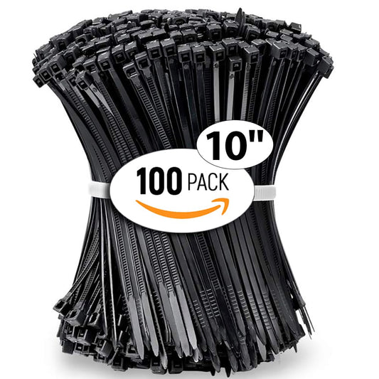 ALBO Zip Ties Black 10 Inch 100 Pack 50 lb, Long Plastic Cable Ties Thick 0.19 Inch Tie Wraps Heavy Duty UV Resistant Nylon Wire Ties for Indoor