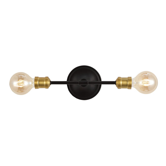 JONATHAN Y 13.25" Oil Rubbed Bronze/Brass Gold 2-Light Iron Vanity Light, Industrial Farmhouse Wall Sconce for Bathroom Mirror, Rustic Metal Fixture